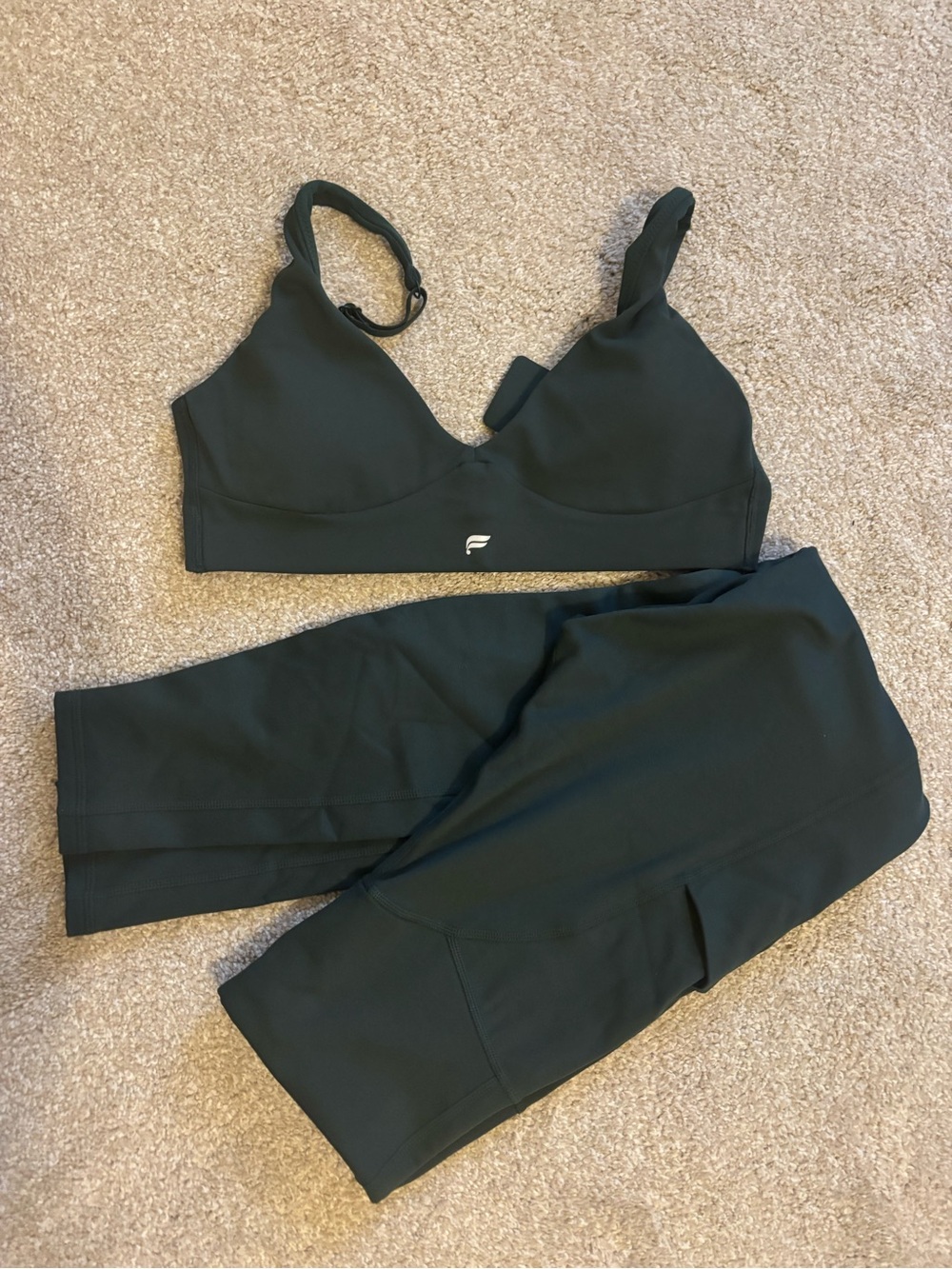 Fabletics Deep Green Workout Bra and High-Rise Leggings Set